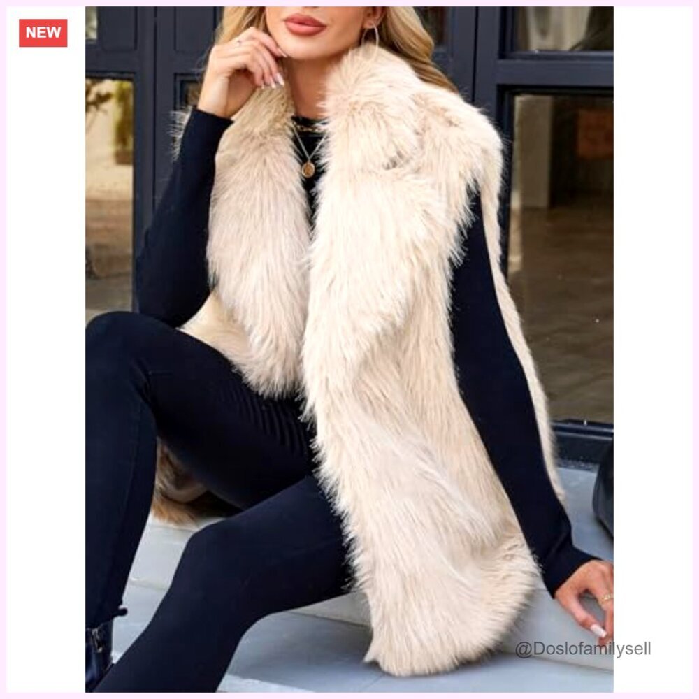 Faux Fur Vest Sleeveless Fuzzy Jacket Open Front Outerwear Women's - Picture 5 of 6